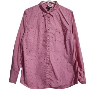 Lands End nautical cotton button‎ down red gingham with anchor print womens 16